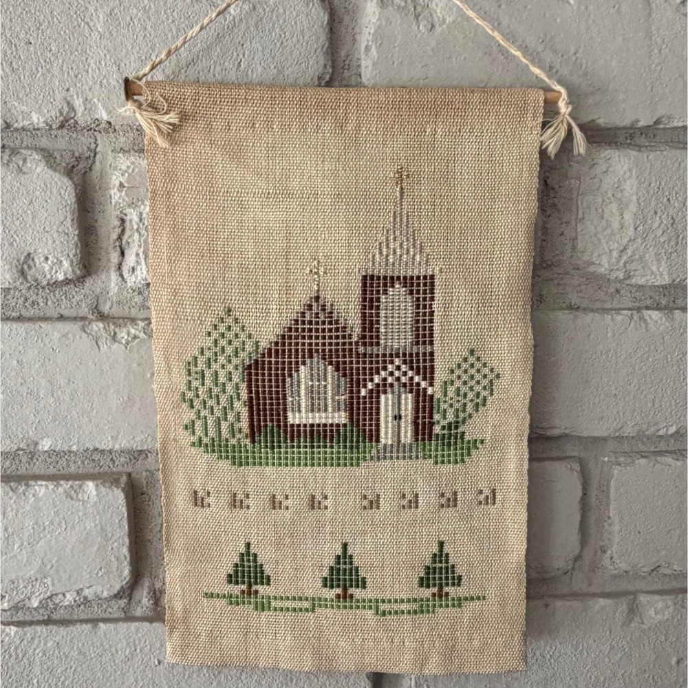 Cottagecore Primitive Farmhouse Church Wall Hanging Rustic Folk Art Decor